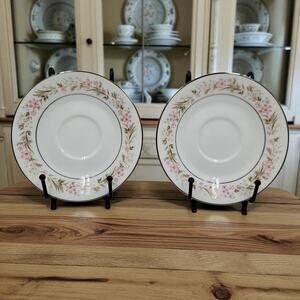 Noritake Mayflower 2351 Saucers Only Silver Trim Pink Blue Floral Set of 2